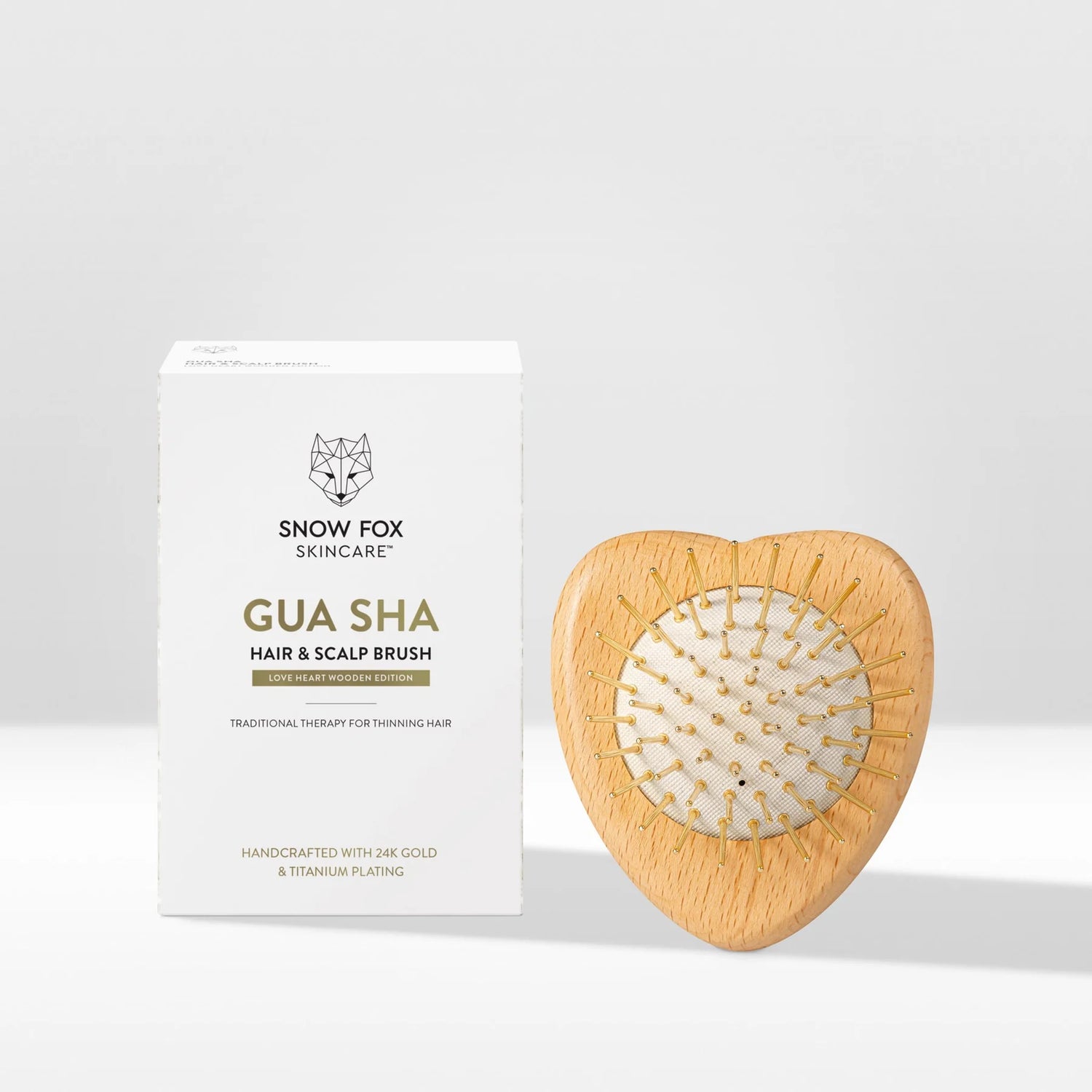 Snow Fox Skincare Gua Sha Hair & Scalp Brush: Love Heart Wooden Edition